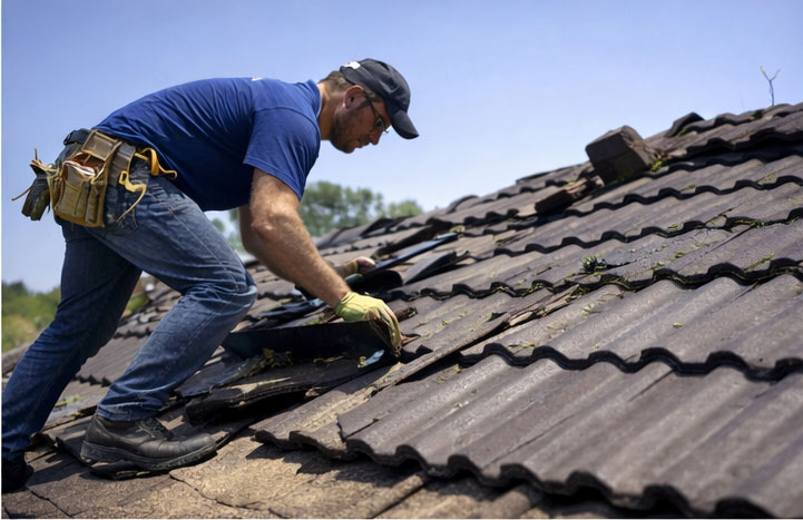 phoenix-roof-repair-contractor-fixing-tile-roof Phoenix roof repair contractor fixing damaged tile roof